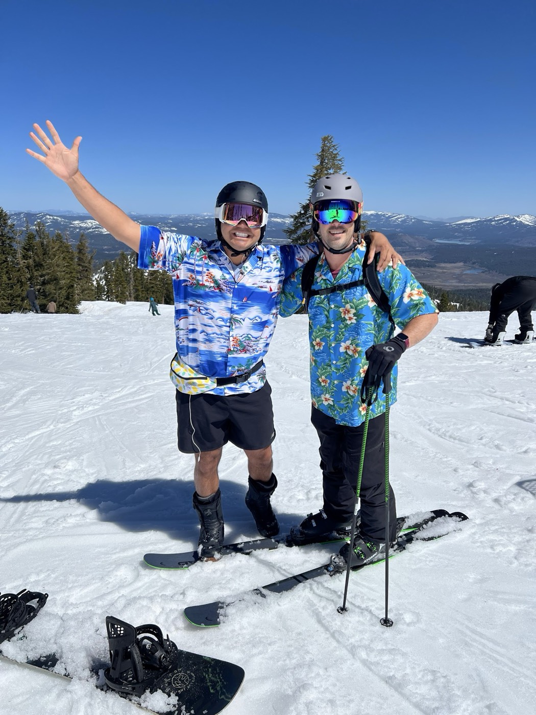 Rob Roderick (Robert Roderick) skiing with a friend above Lake Tahoe Rob Roderick (Robert Roderick) skiing with a friend above Lake Tahoe